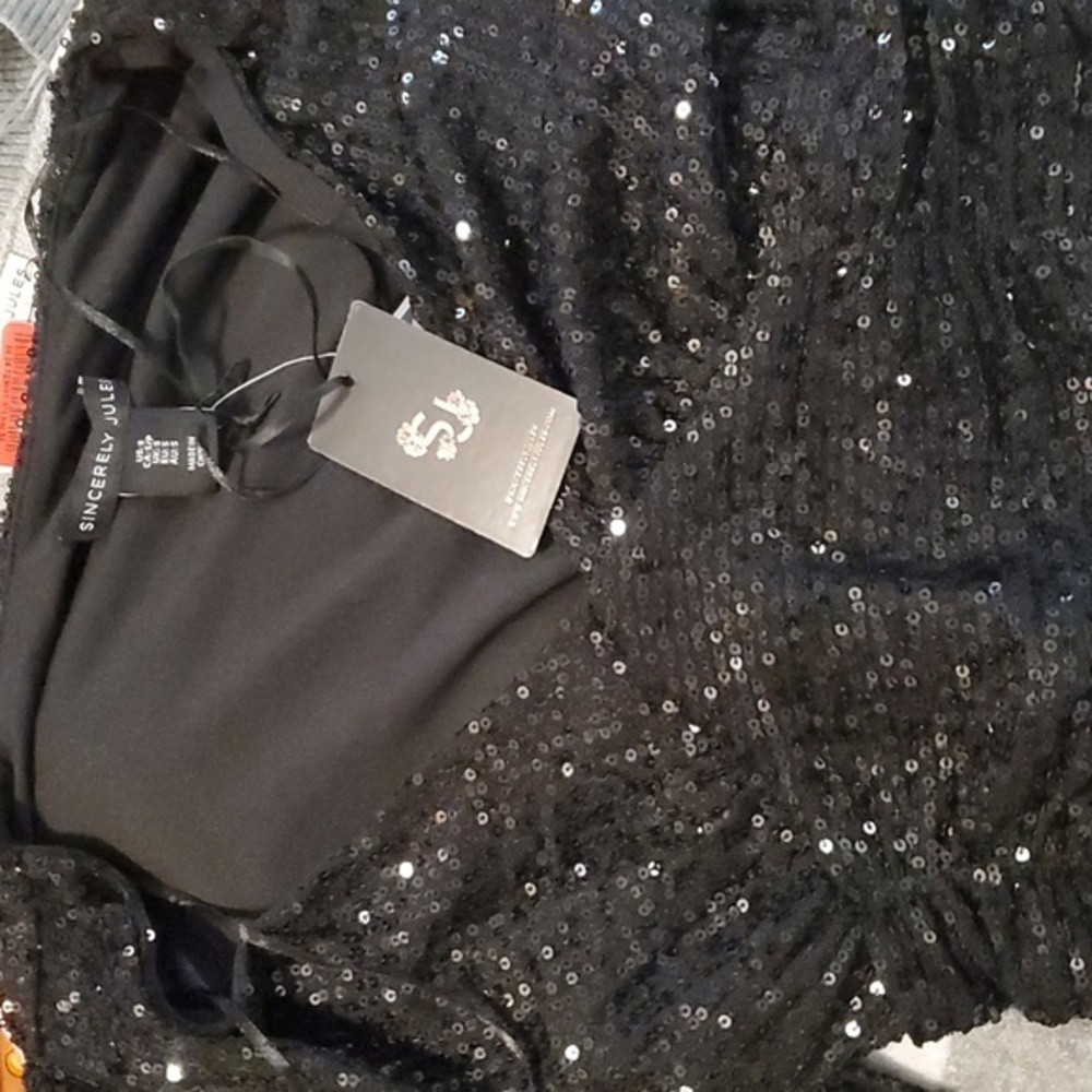 Sincerely Jules black sequined v-neck cropped long sleeve top & pants set size S